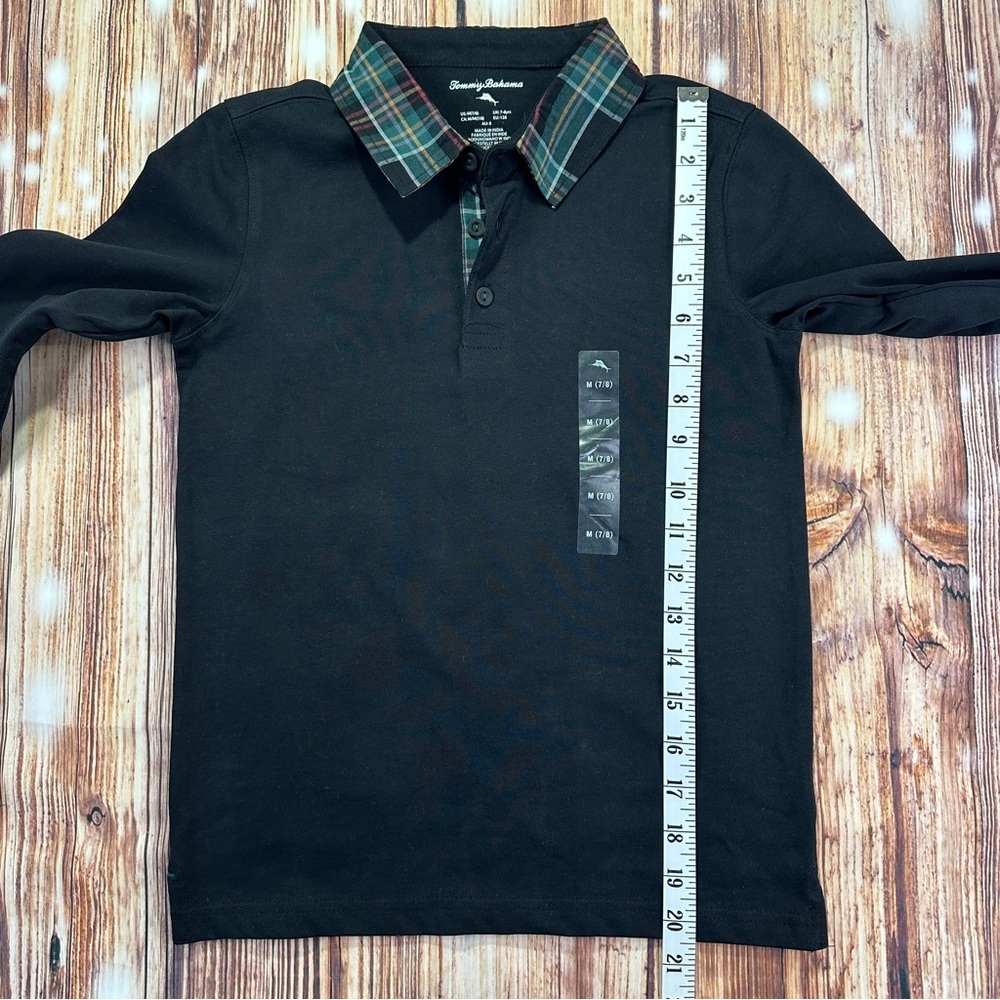 NWT Tommy Bahama Kids Plaid Collared Black Long-Sleeve Shirt - Medium 7/8 - Picture 7 of 12